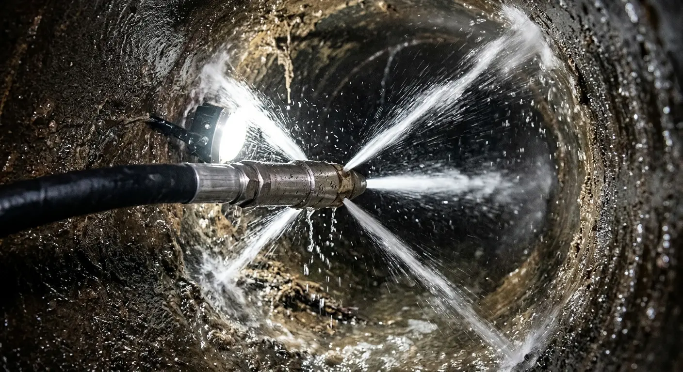 High-pressure hydro jetting nozzle cleaning sewer pipe for Storm Drain Cleaning in Pompton Lakes
